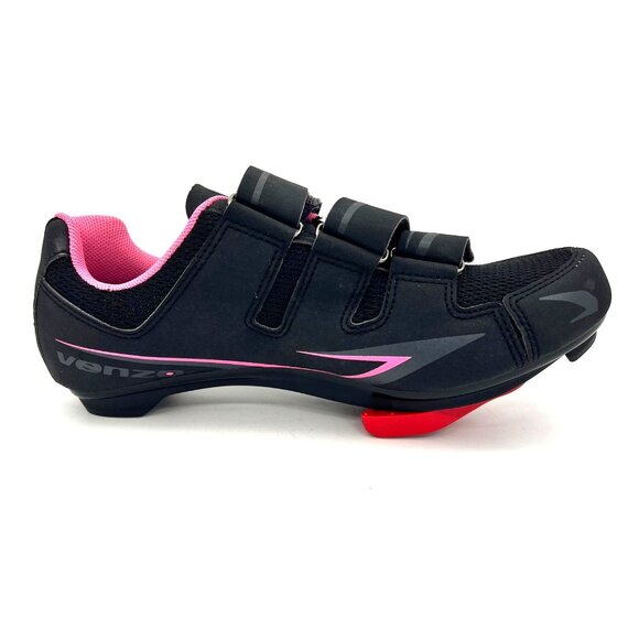 Venzo MX Womens Cycling Shoes Size 5.5 Black Pink Ventilated Three Straps Clips - Picture 13 of 16